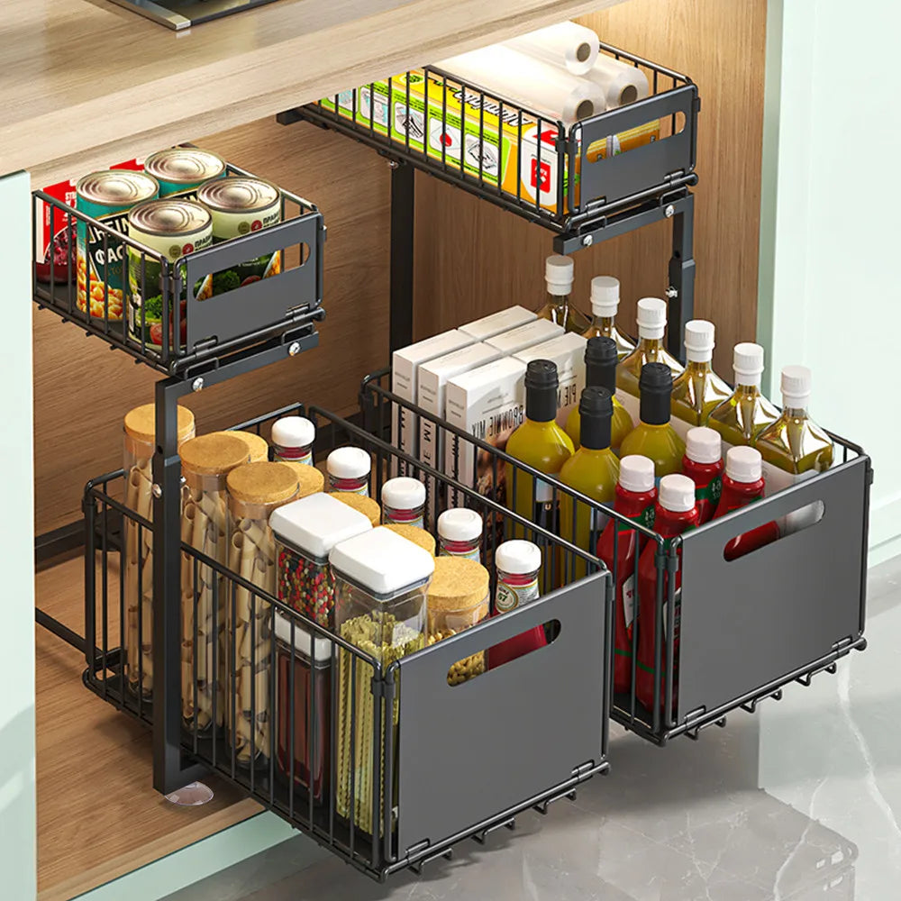 Ausziehbarer Unterschrank Organizer – 2 Ebenen & Höhenverstellbar
