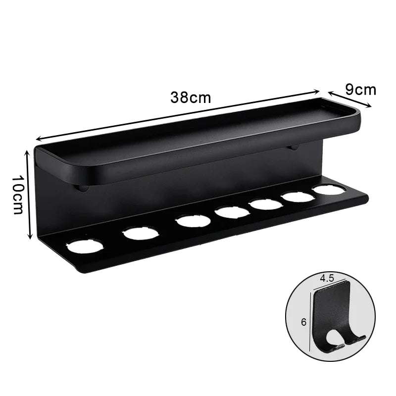 Föhnhalter mit Zubehörablage – Wand-Organizer fürs Badezimmer
