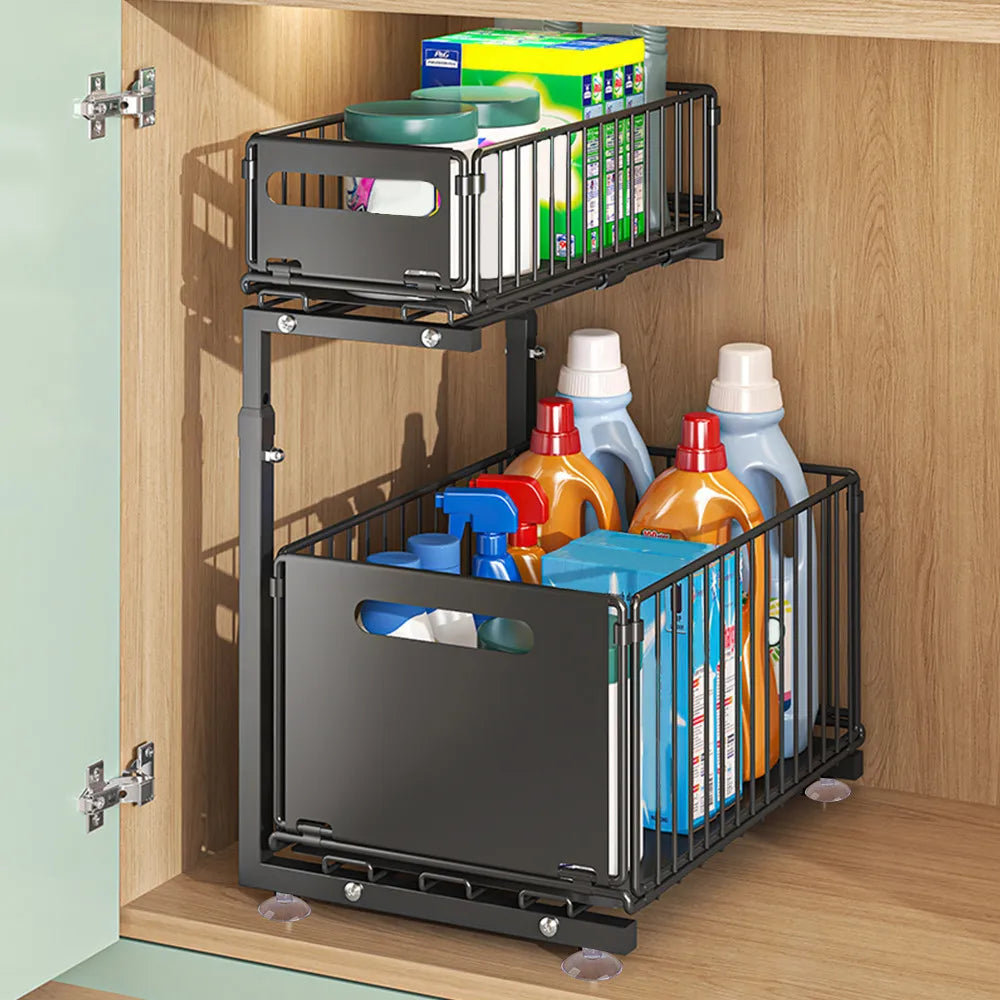 Ausziehbarer Unterschrank Organizer – 2 Ebenen & Höhenverstellbar