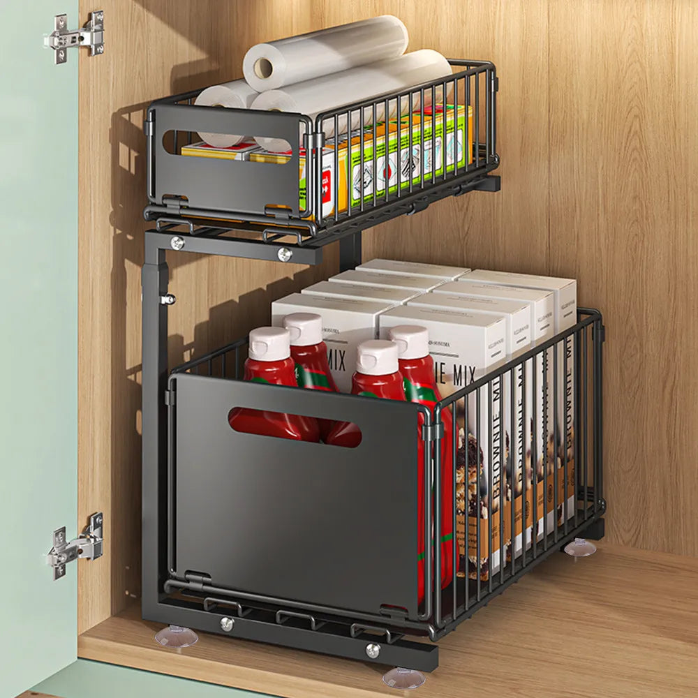 Ausziehbarer Unterschrank Organizer – 2 Ebenen & Höhenverstellbar