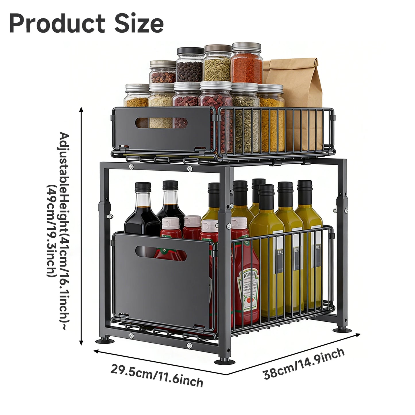 Ausziehbarer Unterschrank Organizer – 2 Ebenen & Höhenverstellbar