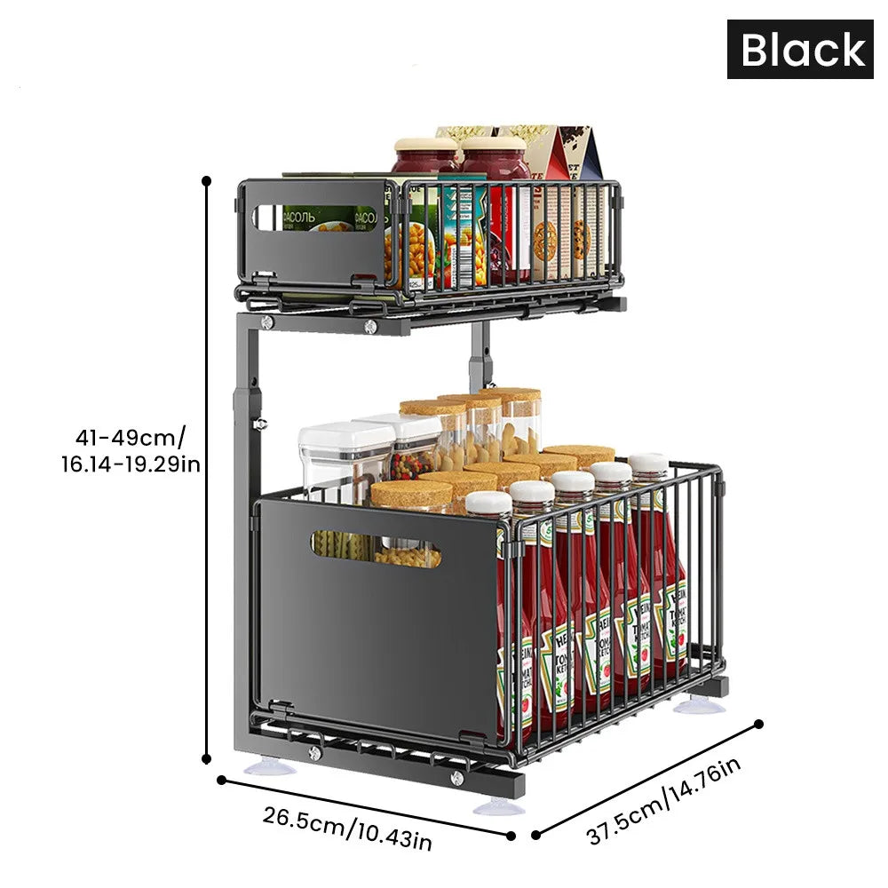 Ausziehbarer Unterschrank Organizer – 2 Ebenen & Höhenverstellbar