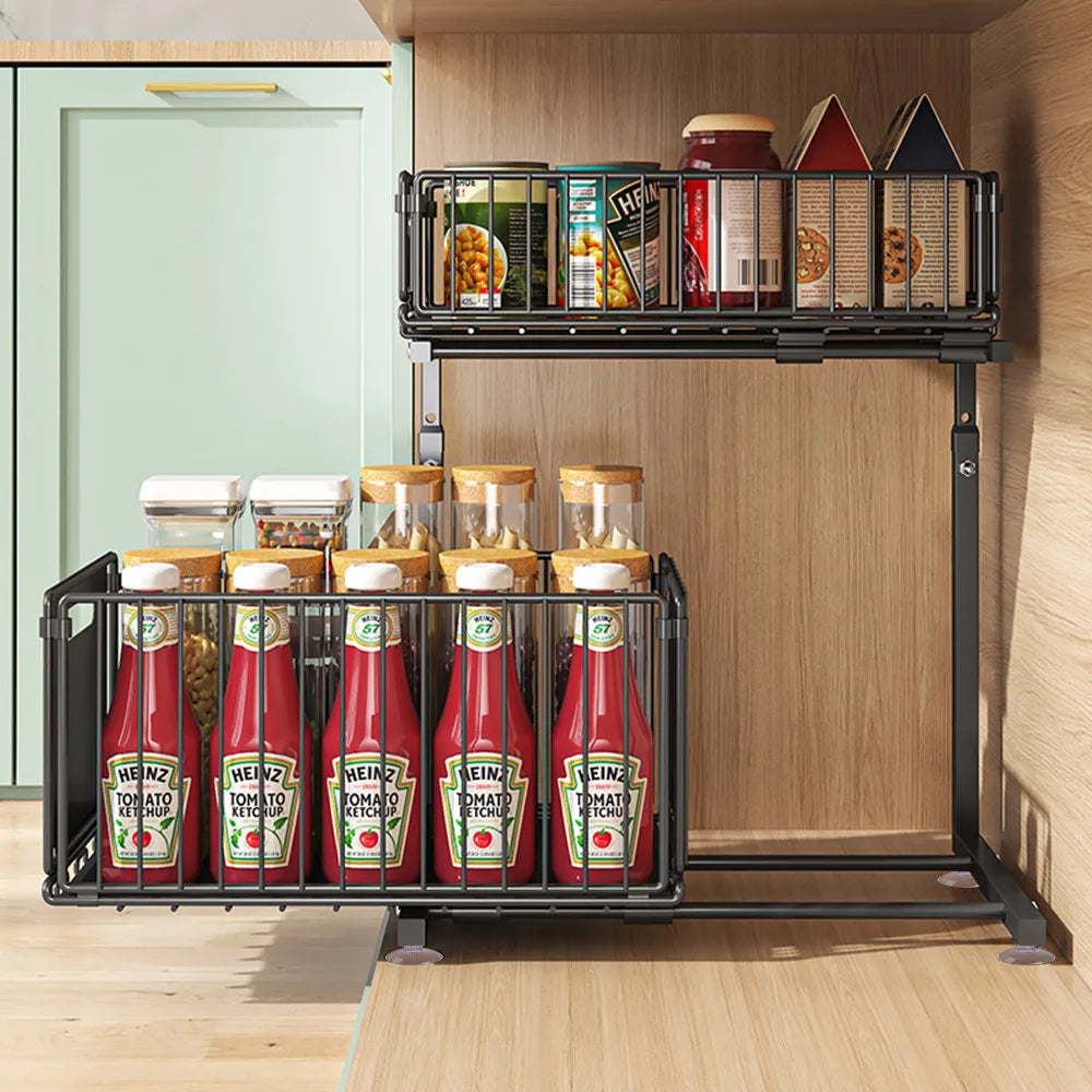 Ausziehbarer Unterschrank Organizer – 2 Ebenen & Höhenverstellbar