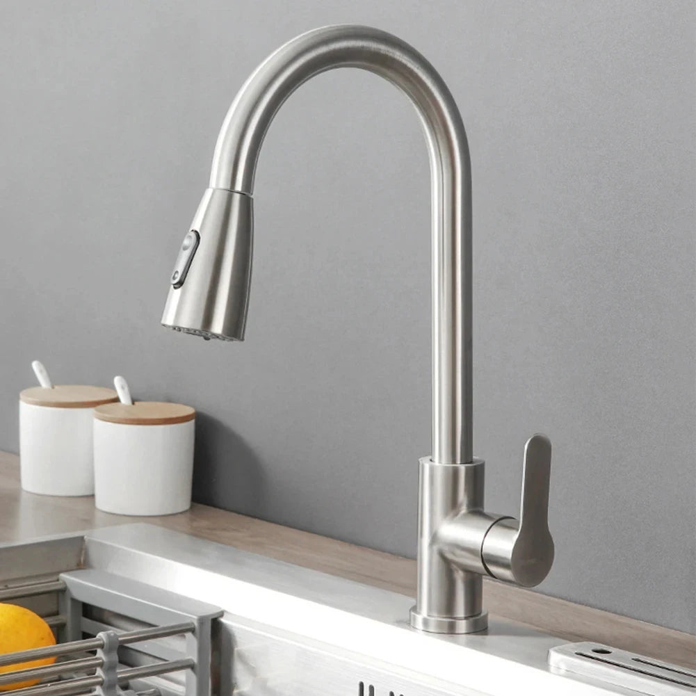 Küchenarmatur mit ausziehbarer Brause – 3 Strahlarten – Edelstahloptik