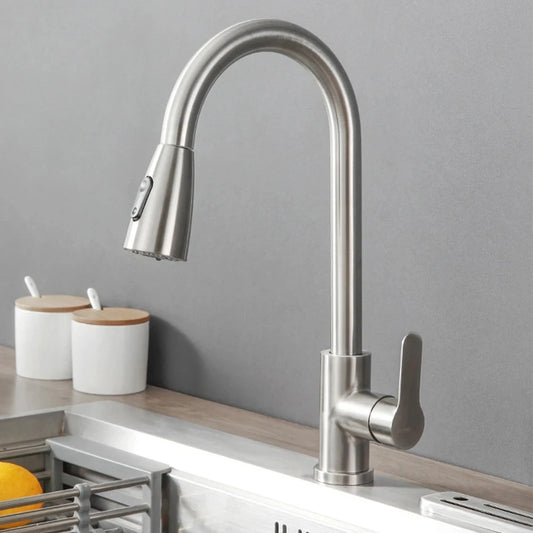 Küchenarmatur mit ausziehbarer Brause – 3 Strahlarten – Edelstahloptik