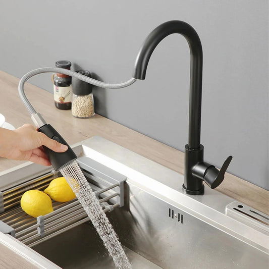 Küchenarmatur mit ausziehbarer Brause – 3 Strahlarten – Edelstahloptik